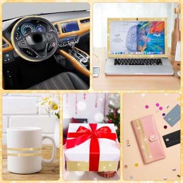 Self Adhesive Rhinestone Ribbons 4 Rolls Bling Crystal Rhinestone Strips Stickers Glitter Wrap Roll for DIY Crafts Clothes Car Shoes (4 Rows of 1 Yard, Gold)