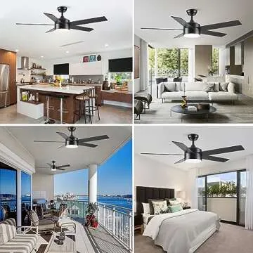 POCHFAN 52 inch Black Ceiling Fans with Lights and Remote Control, Quiet Modern Ceiling Fan for Bedr...