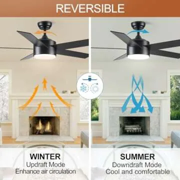 POCHFAN Black Ceiling Fan with Lights & Remote Control