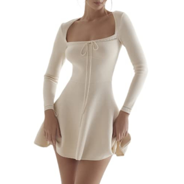 Sexy Cut Out Backless Long Sleeve Mini Dress Slim Fit Open Back Flare Sleeve Aline Dress Cocktail Su...