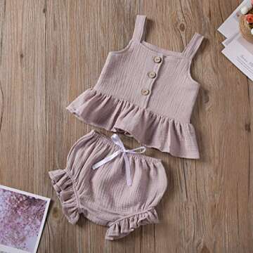 Toddler Kids Baby Girls Summer Outfits Halter Ruffled Sleeveless Tank Tops and Shorts Set 2 Piece Clothes (Meat Meal, 6-12 Months)