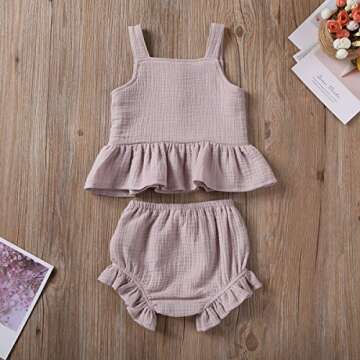 Toddler Kids Baby Girls Summer Outfits Halter Ruffled Sleeveless Tank Tops and Shorts Set 2 Piece Clothes (Meat Meal, 6-12 Months)