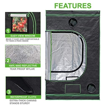 JungleA 4x4 Grow Tent,Indoor Hydroponic Greenhouse Growing Tent,48"x48"x80" Large Grow Tent Kit,Home Plant Farmer Mushroom Grow Box w/Window & Tray
