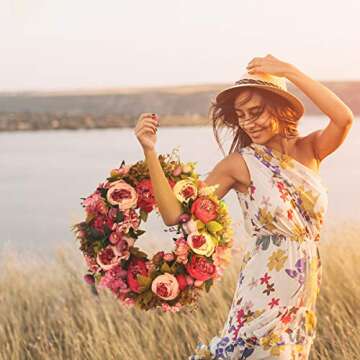 BOMAROLAN 19 Inch Peony Wreath for Year-Round Charm