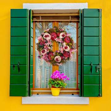 BOMAROLAN 19 Inch Peony Wreath for Year-Round Charm