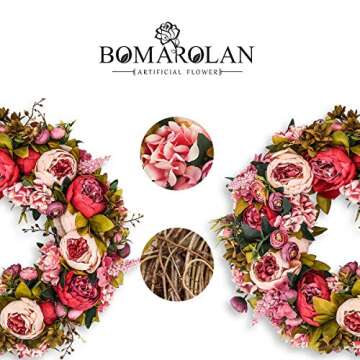 BOMAROLAN 19 Inch Peony Wreath for Year-Round Charm