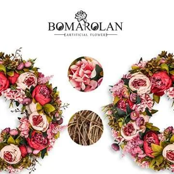 BOMAROLAN 19 Inch Peony Wreath for Year-Round Charm