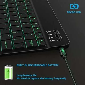 Backlit Bluetooth Keyboard Small Portable External Wireless Keyboard Cordless Rechargeable Illuminated for Android Tablet Cell Phone Smartphone iPad Pro Air Mini iPhone Windows Surface (Black)