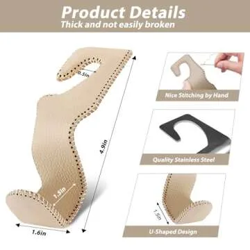 Etre Jeune Purse Hook for Car, Purse Holder Car Headrest Hooks Leather for Hanging Purses and Bags, 2 Pack Beige