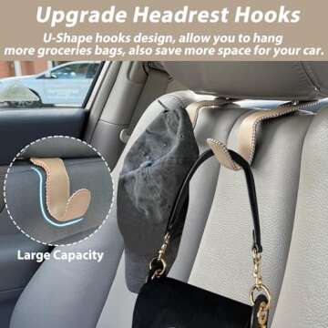 Etre Jeune Purse Hook for Car, Purse Holder Car Headrest Hooks Leather for Hanging Purses and Bags, 2 Pack Beige