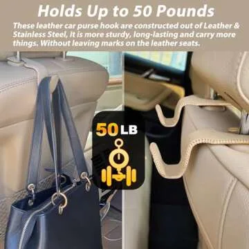 Etre Jeune Purse Hook for Car, Purse Holder Car Headrest Hooks Leather for Hanging Purses and Bags, 2 Pack Beige