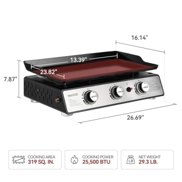 Royal Gourmet 3-Burner Portable Griddle for Outdoor Cooking