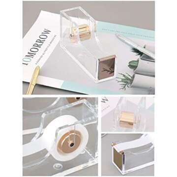 Desktop Clear Rose Gold Tape Dispenser, Acrylic Nonslip Tape Cutter Heavy Duty Modern Design Office ...