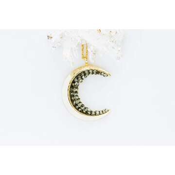 ONDAISY 18K Gold Plated Black Cz Gypsy Planet Big Half Crescent Sailor Luna Moon Pendant Charm 18inch Chain Necklace