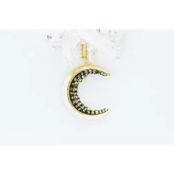 ONDAISY 18K Gold Plated Black Cz Gypsy Planet Big Half Crescent Sailor Luna Moon Pendant Charm 18inch Chain Necklace