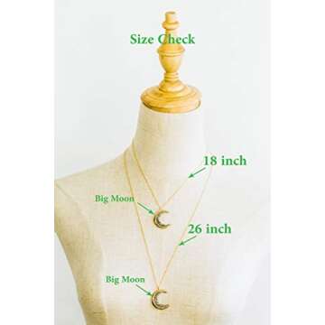 ONDAISY 18K Gold Plated Black Cz Gypsy Planet Big Half Crescent Sailor Luna Moon Pendant Charm 18inch Chain Necklace