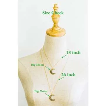 ONDAISY 18K Gold Plated Black Cz Gypsy Planet Big Half Crescent Sailor Luna Moon Pendant Charm 18inch Chain Necklace