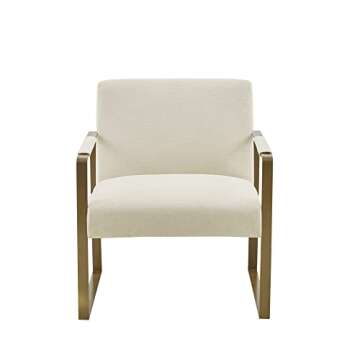 Martha Stewart Upholsterd Accent Chair Living Room Furniture - Modern Design, Comfortable Foam Seat Cushion Bedroom Lounge, Sophisticated Finished, Sturdy Frame, Cream/Gold, 28.5" W x 29" D x 32.5" H