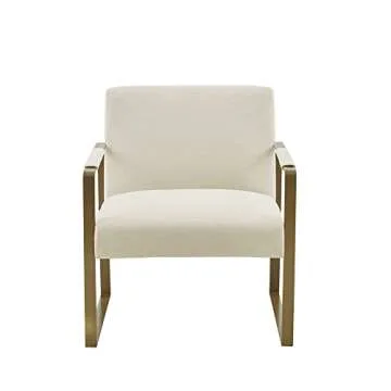 Martha Stewart Upholsterd Accent Chair Living Room Furniture - Modern Design, Comfortable Foam Seat Cushion Bedroom Lounge, Sophisticated Finished, Sturdy Frame, Cream/Gold, 28.5" W x 29" D x 32.5" H