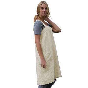 Women's Pinafore Square Apron Baking Cooking Gardening Works Cross Back Cotton/Linen Blend Dress with 2 Pockets Apricot-2XL