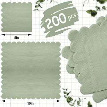 Fuutreo 200 Pcs Scalloped Cocktail Napkins Thick Paper, Disposable Party, Beverage Napkins for Weddi...