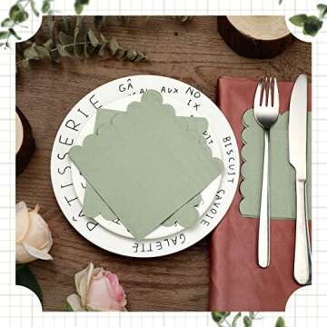 Fuutreo Scalloped Cocktail Napkins - 200 Pcs Sage Green