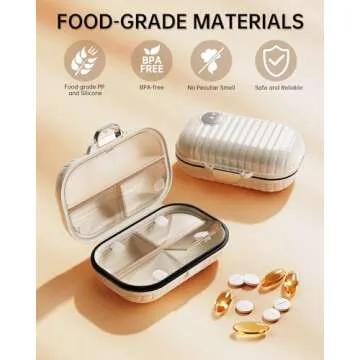 Lechchy Travel Pill Organizer with Labels, 7 Compartments Portable Pill Box, Small Pill Case for Pocket Purse, Daily Vitamin Supplement Pill Container with Medicine Tracker Travel Essentials 1 Pack