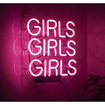 Neon Signs Girl Girls Girls Girls Neon Signs Girl Wall Decor Neon Light Sign Led Sign for Bedroom Neon Words Cool Art Neon Sign Cute Neon Lamps Home Room Beer Bar Custom Red Neon Wall Light 12"x10.6"