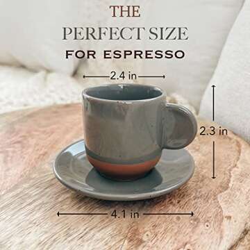 Mora Ceramic Mini Espresso Cups Set of 4, 3oz - Tiny Italian Inspired Mugs With Saucers For Small Sh...