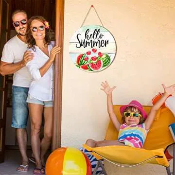 Ferraycle Wooden Door Sign, Hello Summer Decorative Signage