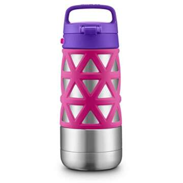 Ello Max Kids Vacuum Insulated Stainless Steel Water Bottle with Silicon Sleeve, 12 oz, Pink/Purple