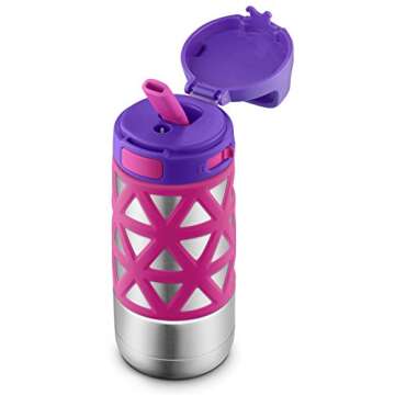 Ello Max Kids Vacuum Insulated Stainless Steel Water Bottle with Silicon Sleeve, 12 oz, Pink/Purple