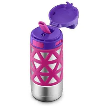 Ello Max Kids Vacuum Insulated Stainless Steel Water Bottle with Silicon Sleeve, 12 oz, Pink/Purple