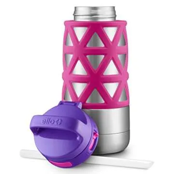 Ello Max Kids Vacuum Insulated Stainless Steel Water Bottle with Silicon Sleeve, 12 oz, Pink/Purple