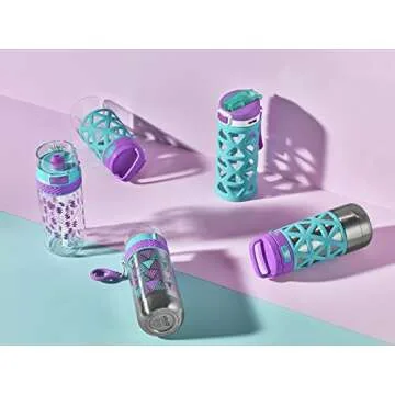 Ello Max Kids Vacuum Insulated Stainless Steel Water Bottle with Silicon Sleeve, 12 oz, Pink/Purple