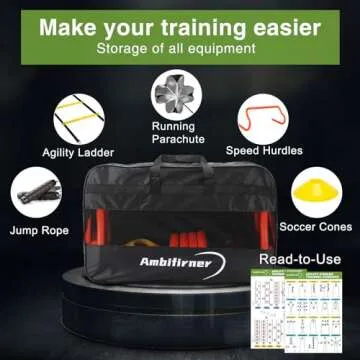 Ambifirner Agility Ladder Training Equipment Set - Agility Ladder(12 Rungs/20ft), 4 Speed Hurdles, 12 Training Cones, Jump Rope, Parachute for Speed/Soccer/Football Training with Carry Bag