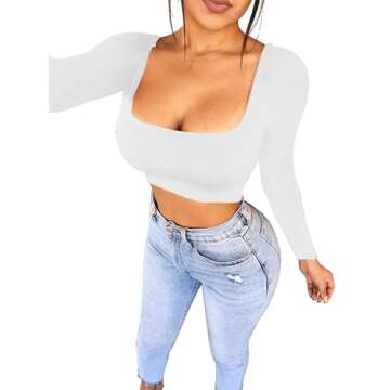 Avanova Square Neck Long Sleeve Crop Top for Women