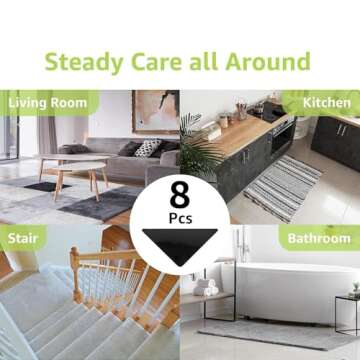 Rabenda 8 Pcs Grippers for Rugs, Non Slip Rug Pads for Hardwood Floors and Tiles, Reusable Rug Tape for Area Rugs, Dual Sided Adhesive Rug Pad Gripper Keep Corners Flat(Black)