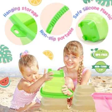 NINAOR Collapsible Bucket Beach Toys for Kids, 3Pcs Silicone Foldable Pail Beach Accessories Sand Toys for Sandbox Camping Outdoor Toys Summer Outside Beach Travel
