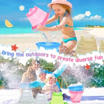 NINAOR Collapsible Bucket Beach Toys for Kids, 3Pcs Silicone Foldable Pail Beach Accessories Sand Toys for Sandbox Camping Outdoor Toys Summer Outside Beach Travel