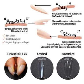 DIAMI Canoe Tips Clear 1box (360pcs, 12sizes) - Long Oval Shaped Nail Tips | Clear Nail Tips for Acrylic Nails | Fake & Full Cover Nail Tips | Natural Almond C Curve Gel Nail Tips Clear & Long