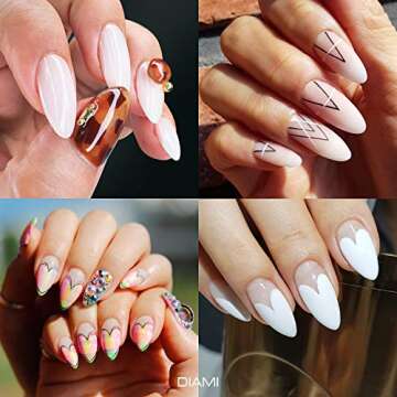 DIAMI Canoe Tips Clear 1box (360pcs, 12sizes) - Long Oval Shaped Nail Tips | Clear Nail Tips for Acrylic Nails | Fake & Full Cover Nail Tips | Natural Almond C Curve Gel Nail Tips Clear & Long