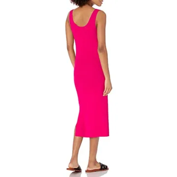 Yasmin Rib Midi Sweater Tank Dress for Women in Hot Pink