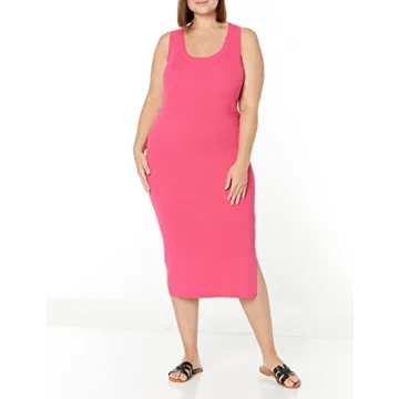 Yasmin Rib Midi Sweater Tank Dress for Women in Hot Pink