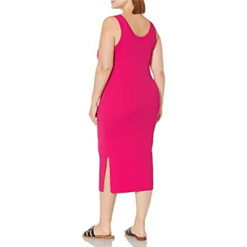 Yasmin Rib Midi Sweater Tank Dress for Women in Hot Pink