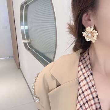 Vavhoo Gold Flower Earrings for Women Big Gold Earrings Flower Gold Statement Earrings for Sensitive...