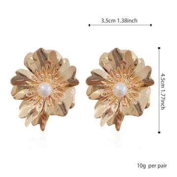 Vavhoo Gold Flower Earrings for Women Big Gold Earrings Flower Gold Statement Earrings for Sensitive Ears Hypoallergenic Earrings for Women Boho Jewelry Gift (Gold)