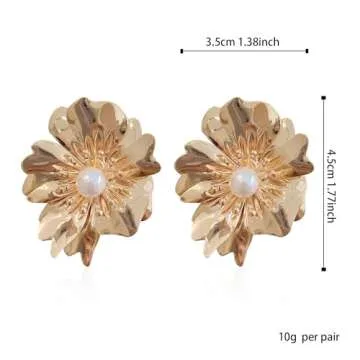Vavhoo Gold Flower Earrings for Women Big Gold Earrings Flower Gold Statement Earrings for Sensitive Ears Hypoallergenic Earrings for Women Boho Jewelry Gift (Gold)