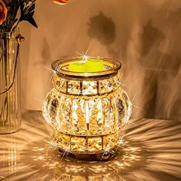 MAXWINER Wax Melt Warmer Wrought Iron Crystal Oil Burner for Home, Living Room, Bedroom, Kitchen, Office (Golden)