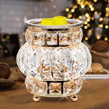 MAXWINER Wax Melt Warmer Wrought Iron Crystal Oil Burner for Home, Living Room, Bedroom, Kitchen, Office (Golden)